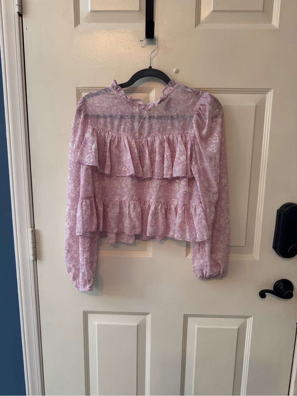 OAK & Trellis Pink Ruffle Floral Long-Sleeve Blouse
